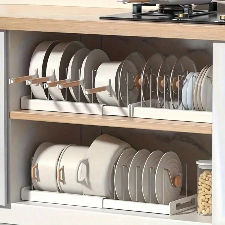 Kitchen Cabinet Baking Organizer - Adjustable Partition Storage Rack, Expandable Kitchen