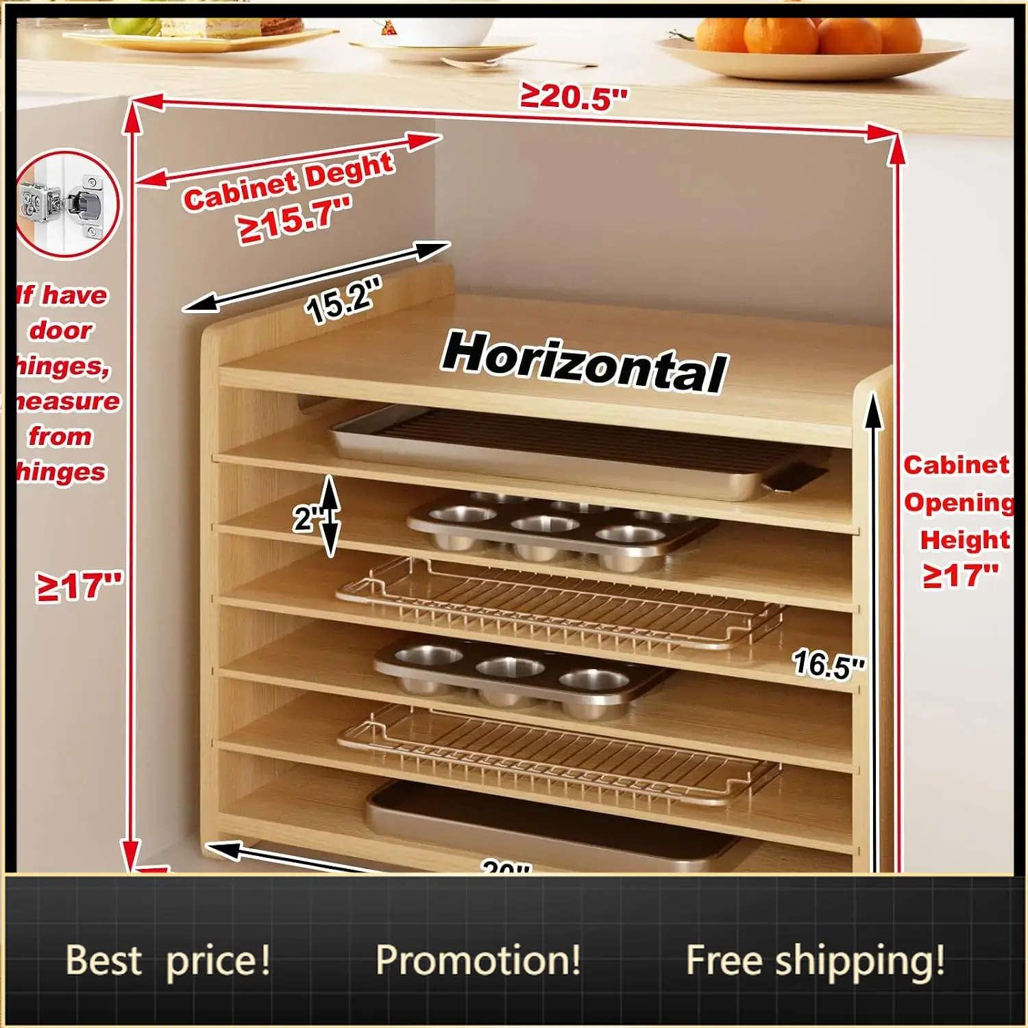 Kitchen Cabinet Baking Organizer - 7 Tier Wooden Tray Dividers for