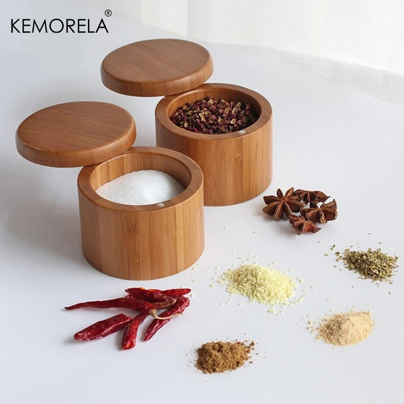 Kitchen Baking Tray Organizer - 1PC Bamboo Wooden Salt Box with