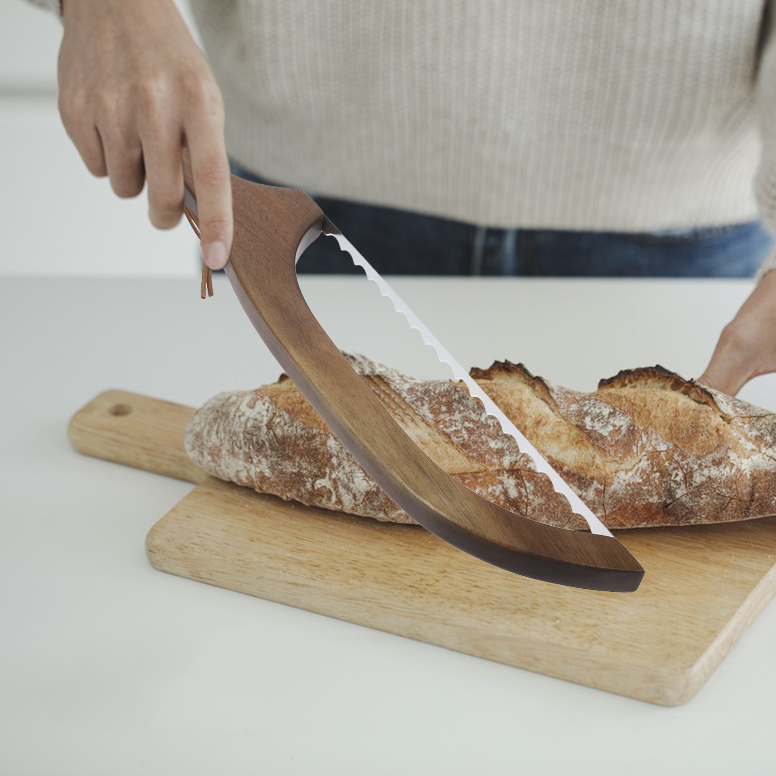 Kitchen Baking Gadgets - 1Set Wood Bread Cutter Ergonomic Handle