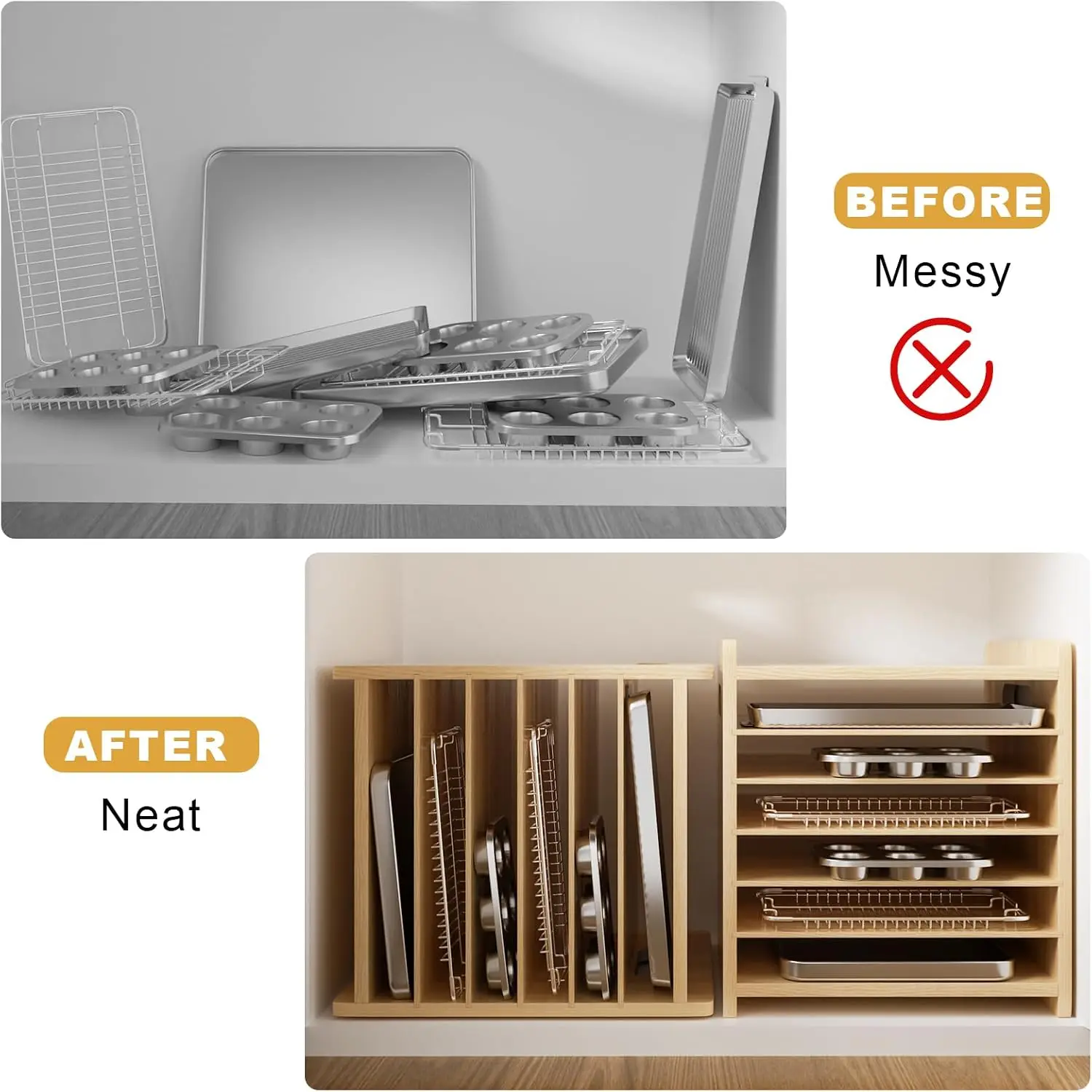 7 Tier Wooden Tray Dividers fo - Kitchen Cabinet Baking Organizer ulasan dan harga