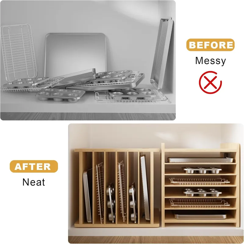 7 Tier Wooden Tray Dividers fo - Kitchen Cabinet Baking Organizer ulasan dan harga