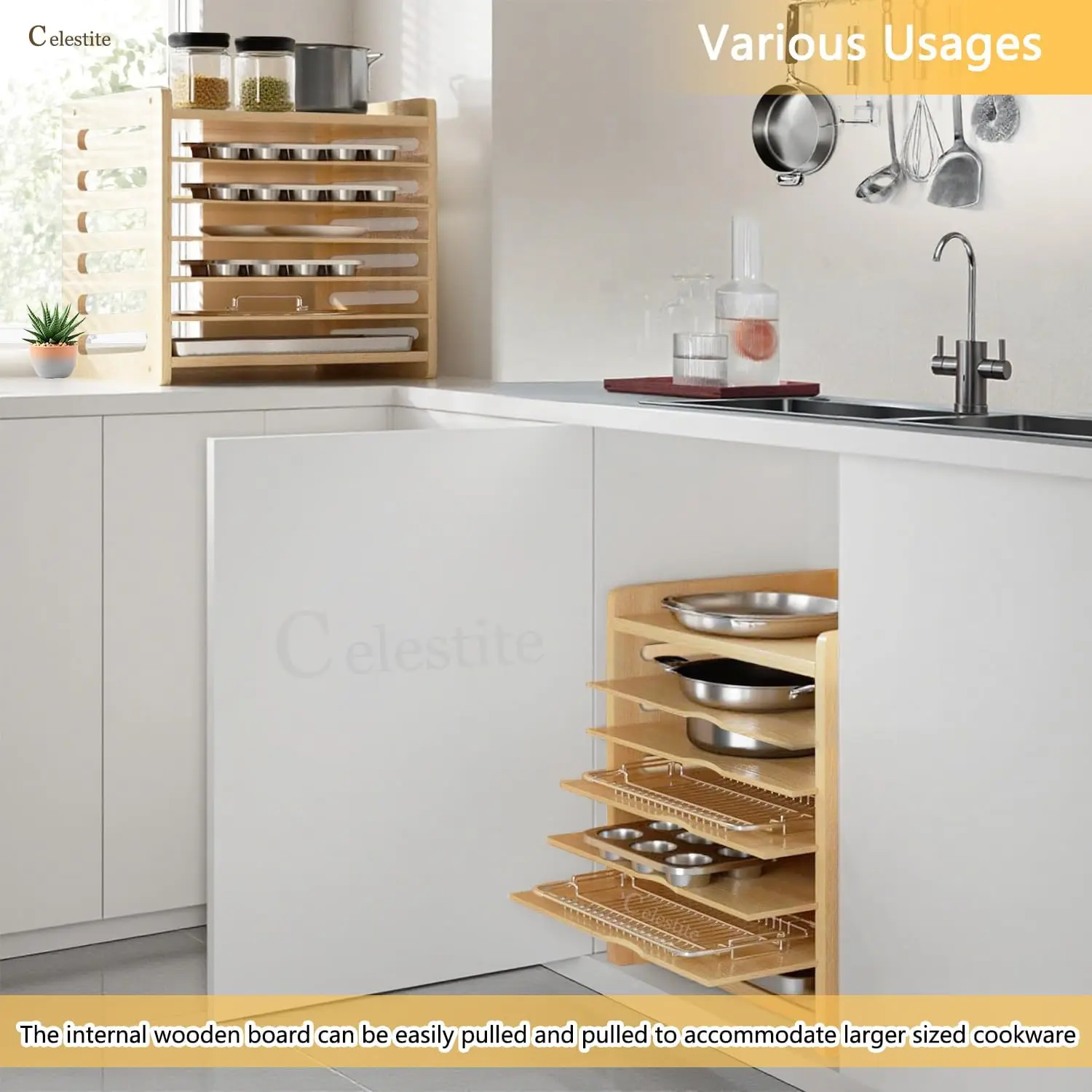 Wooden Tray Dividers for Cabin - Kitchen Cabinet Baking Organizer ulasan dan harga
